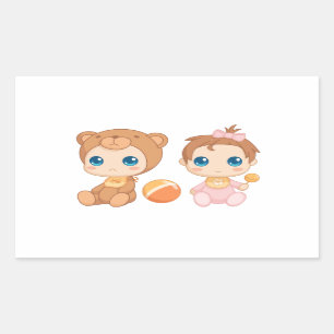 Baby Girl Twins Bear Jumpsuit Rectangular Sticker