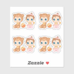 Baby Girl Twins Bear Jumpsuit Set of 4