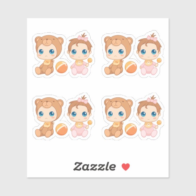 Baby Girl Twins Bear Jumpsuit Set of 4 (Sheet)