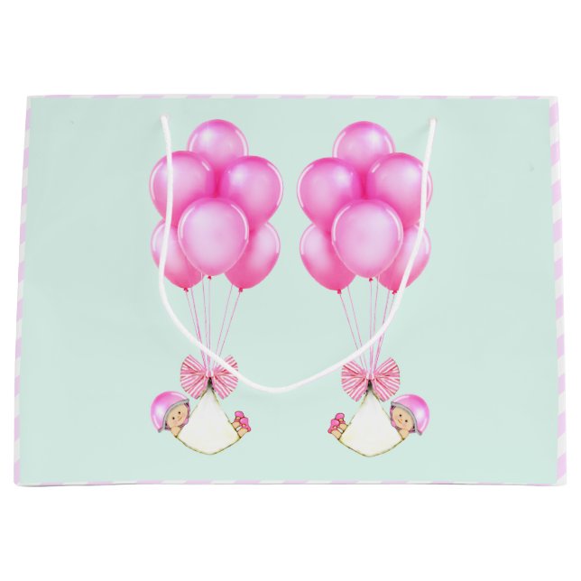 Baby Girl Twins Large Gift Bag (Front)