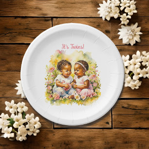 Baby Girl Twins of Colour Baby Shower Paper Plate