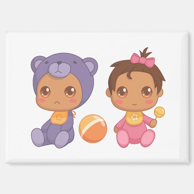 Baby Girl Twins Purple Bear Jumpsuit Magnet (Front)
