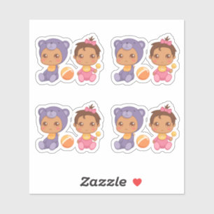 Baby Girl Twins Purple Bear Jumpsuit Set of 4 Stic