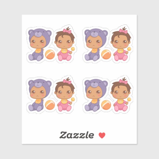 Baby Girl Twins Purple Bear Jumpsuit Set of 4 Stic (Sheet)