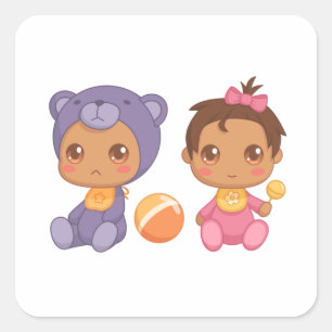 Baby Girl Twins Purple Bear Jumpsuit Square Sticke Sticker