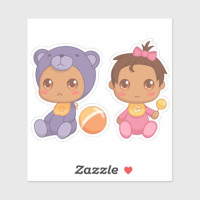 Baby Girl Twins Purple Bear Jumpsuit Sticker (Sheet)