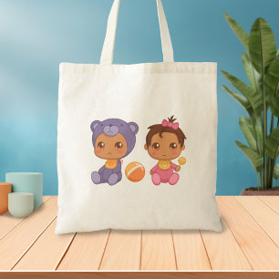 Baby Girl Twins Purple Bear Jumpsuit Tote Bag