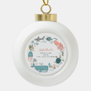 Baby Girl Under the Sea Birth Stats Keepsake Ceramic Ball Christmas Ornament