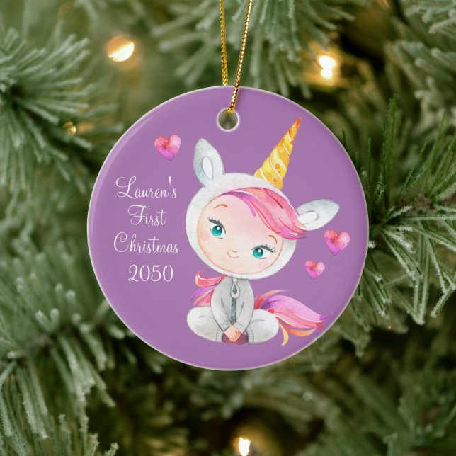 Baby Girl Unicorn First Christmas Ceramic Tree Decoration (Tree)