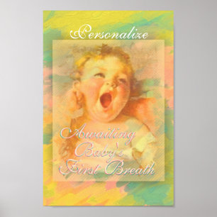 Baby girl vintage cute elegant watercolor poster