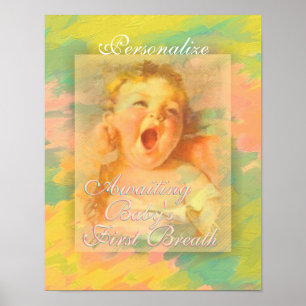 Baby girl vintage cute elegant watercolor poster