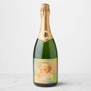 Baby girl vintage cute elegant watercolor sparkling wine label