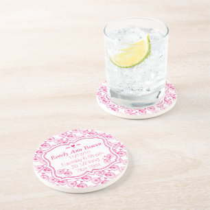 Baby Girl Vintage Modern Pink Birth Record Coaster