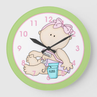 Baby Girl w/Toothbrush & Floss Kid's Wall Clock