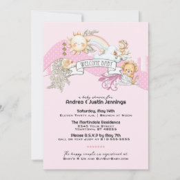 Baby Girl Watercolor Pink Baby Shower Invitation