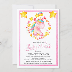 Baby Girl Watercolor Unicorn Baby Shower Invitation
