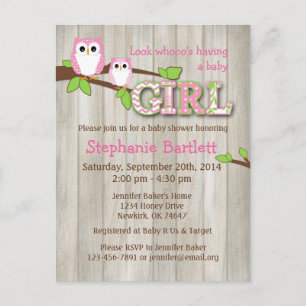 Baby Girl White Owl Shower Postcard