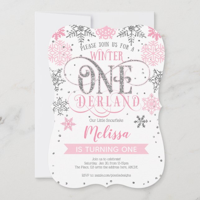 Baby Girl, Winter Onederland 1st Birthday Invitation (Front)