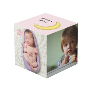 Baby Girl with Moon Stars Flowers Photo Cube