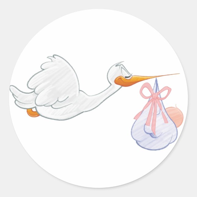 Baby Girl with Stork Classic Round Sticker (Front)