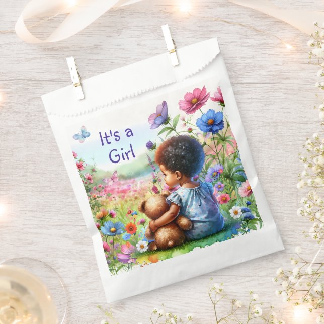 Baby Girl with Teddy Bear Baby Shower It's a Girl Favour Bags (Clipped)