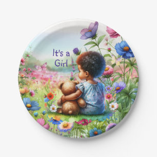 Baby Girl with Teddy Bear Baby Shower It's a Girl Paper Plate
