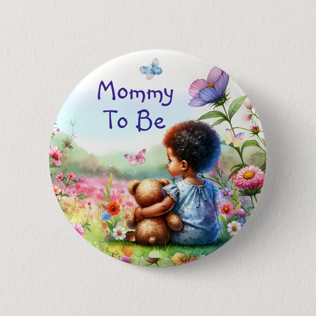 Baby Girl with Teddy Bear Baby Shower Mum To Be 6 Cm Round Badge (Front)