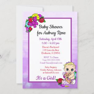 Baby Girl with Teddy Bear Purple Baby Shower Invitation