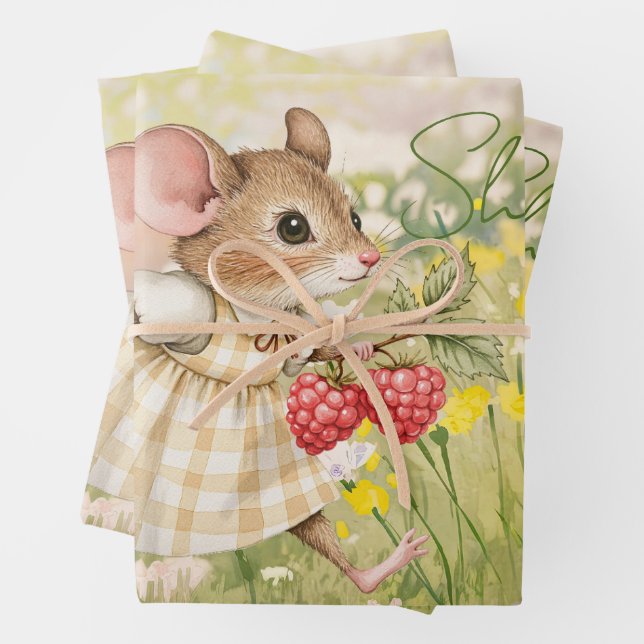 Baby Girl Woodland Animal Shower Wrapping Paper Sheet (In situ)