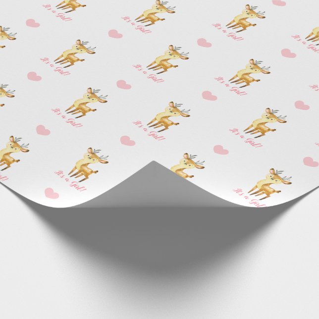 Baby Girl Wrapping Paper Pink Deer (It's A Girl) (Corner)