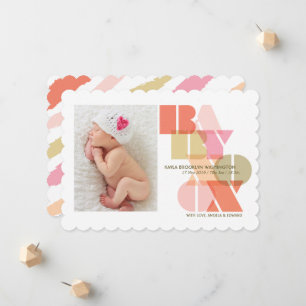Baby Girl XOXO Pink Typography Modern Photo Birth Announcement