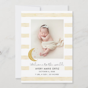 Baby Girl Yellow Stripe Birth Photo Announcement