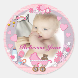 Baby Girl Your Photo here Classic Round Sticker