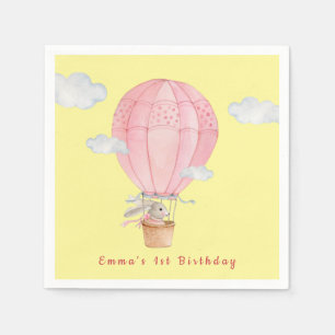Baby Girls 1st birthday Bunny in Hot air balloon Napkin