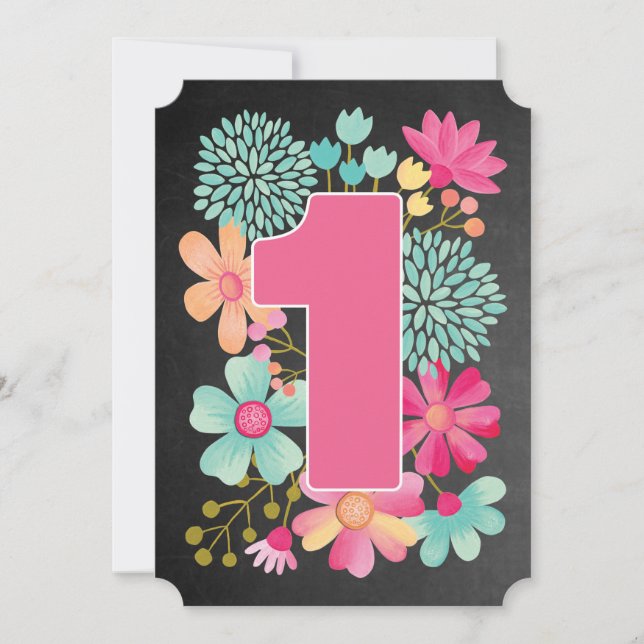 Baby Girls 1st Birthday Number 1 Party Invite (Front)