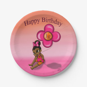 "Baby Girls 1st Birthday Paper Plates 7"