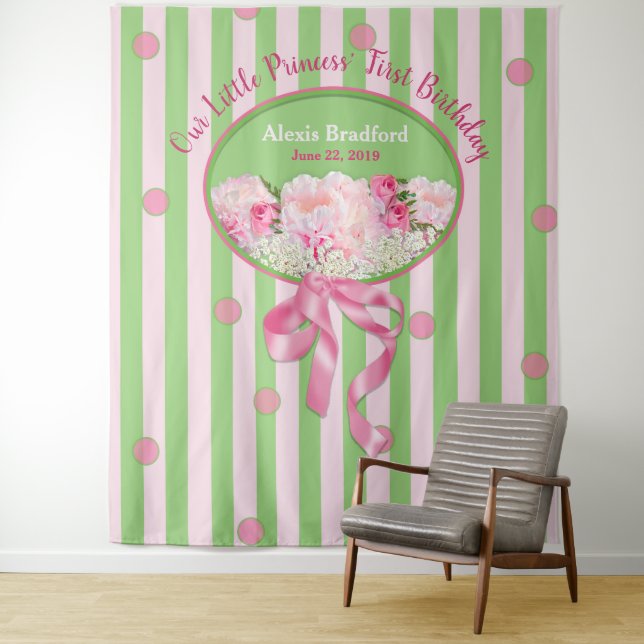 Baby Girl's 1st Birthday, Tapestry, Pink/Flowers Tapestry (In Situ)