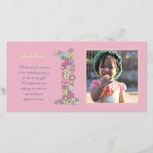 Baby Girls 1st Birthday Thank You Photo Card