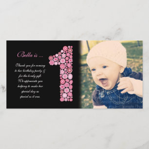 Baby Girls 1st Birthday Thank You Photo Card
