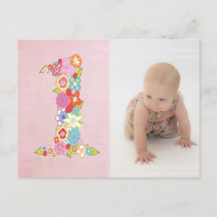 Baby Girl's 1st Birthday Thank You Photo Postcard