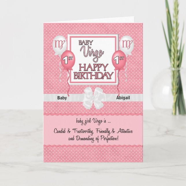 Baby Girls 1st Birthday Virgo Zodiac Card (Front)