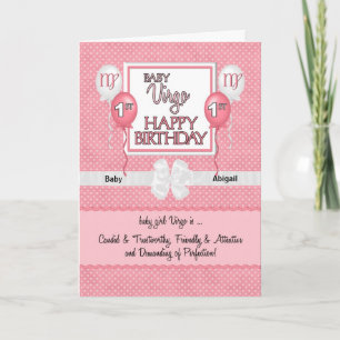 Baby Girls 1st Birthday Virgo Zodiac Card