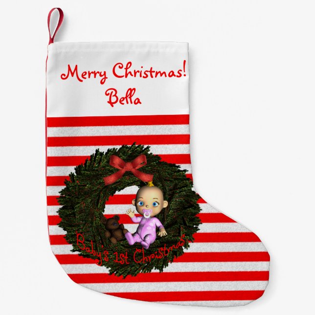 Baby Girl's 1st Christmas Small Christmas Stocking (Front)