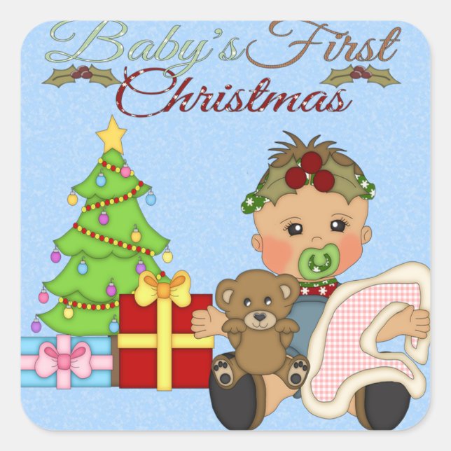 Baby Girl's 1st Christmas Square Sticker (Front)