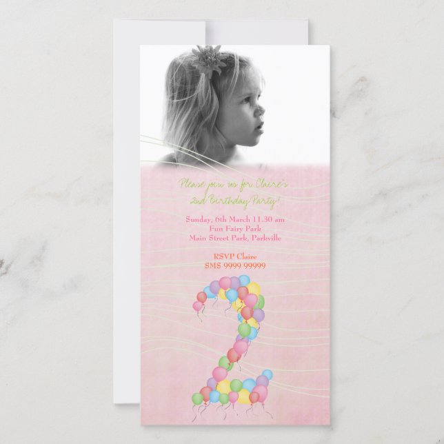 Baby Girls 2nd Birthday Party Photo Card Invite (Front)