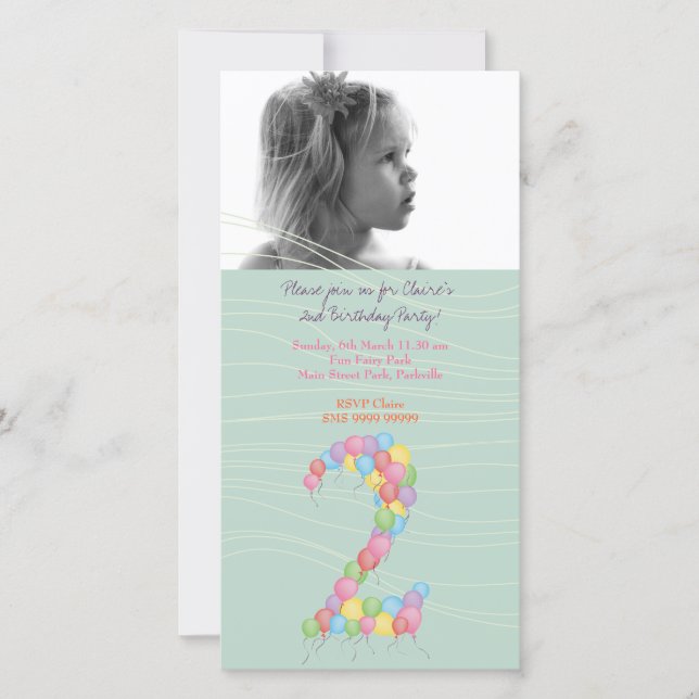 Baby Girls 2nd Birthday Party Photo Card Invite (Front)