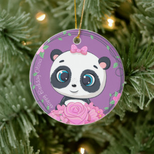 Baby Girl's Celebration. Purple cute flower animal Ceramic Tree Decoration