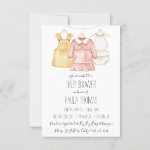 Baby Girl's Clothes Clothesline Baby Shower  Invitation