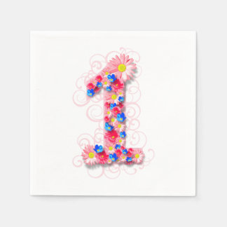 Baby Girls First 1st Birthday Pink Flower One Napkin