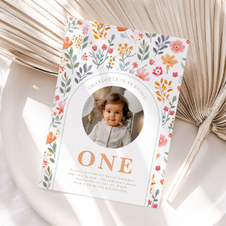 Baby Girl's First Birthday Wildflower Invitation